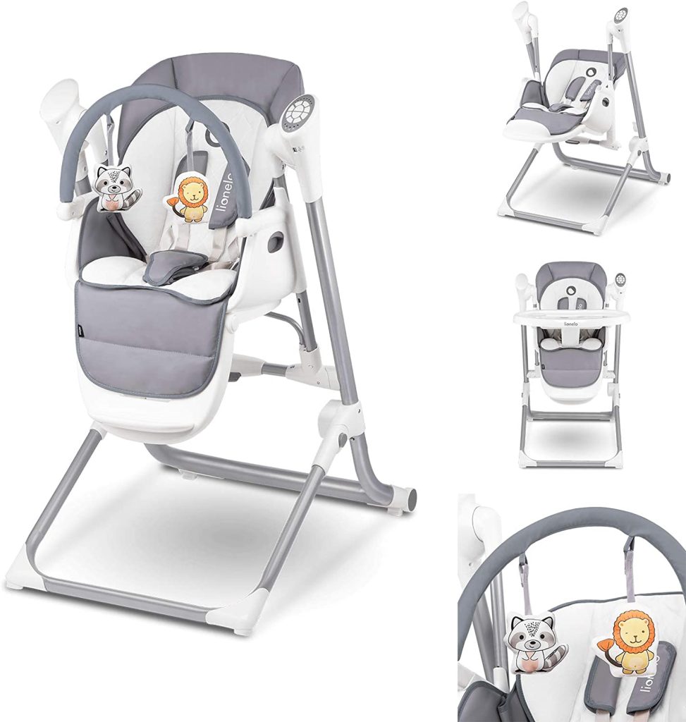 La chaise haute transat Lionelo Niles fait balancelle pour bébé.