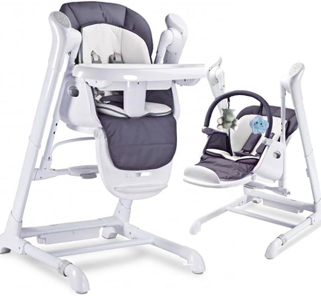 La chaise haute Splity 3 en 1 de Bebe2luxe fait transat, balancelle et chaise haute pour bébé.