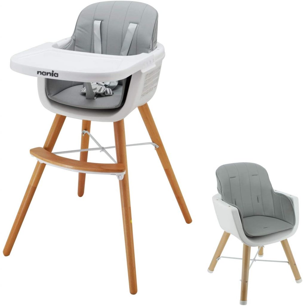 La chaise haute bébé scandinave Nania se transforme en chaise pour enfant.