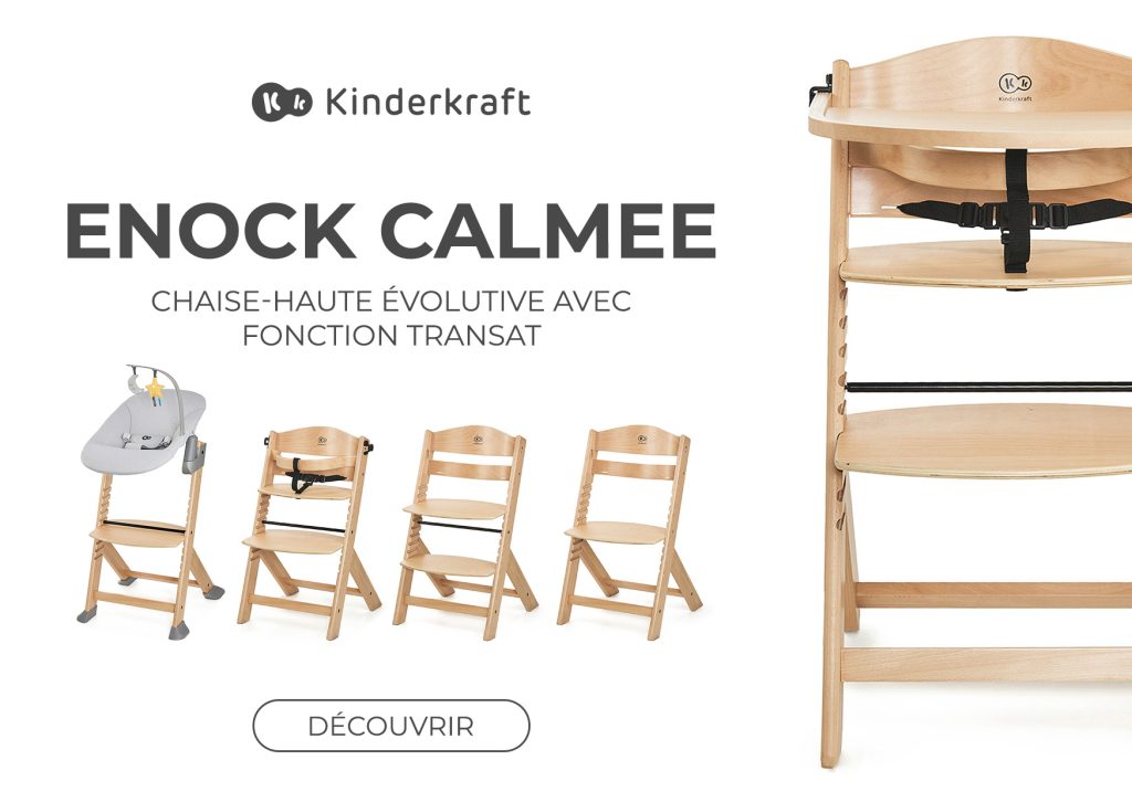 La chaise haute en bois évolutive ENOCK & CALMEE de Kinderkraft grandit avec votre enfant.