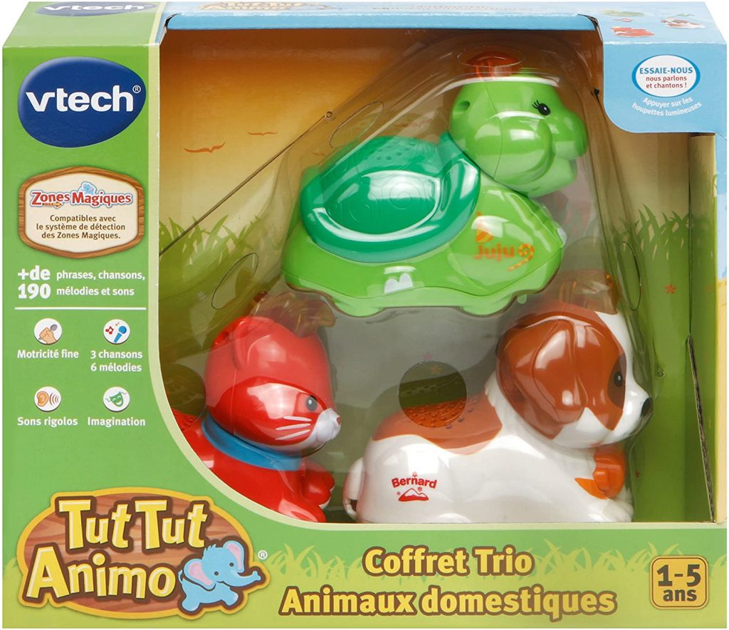 Le coffret Tut Tut Animo domestique de Vtech comporte une tortue, un chien et un chat.