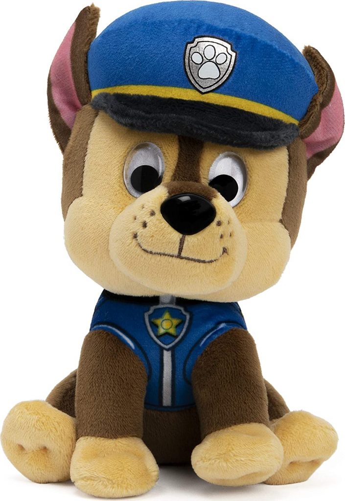 Cette peluche représente Chase de la Pat Patrouille.