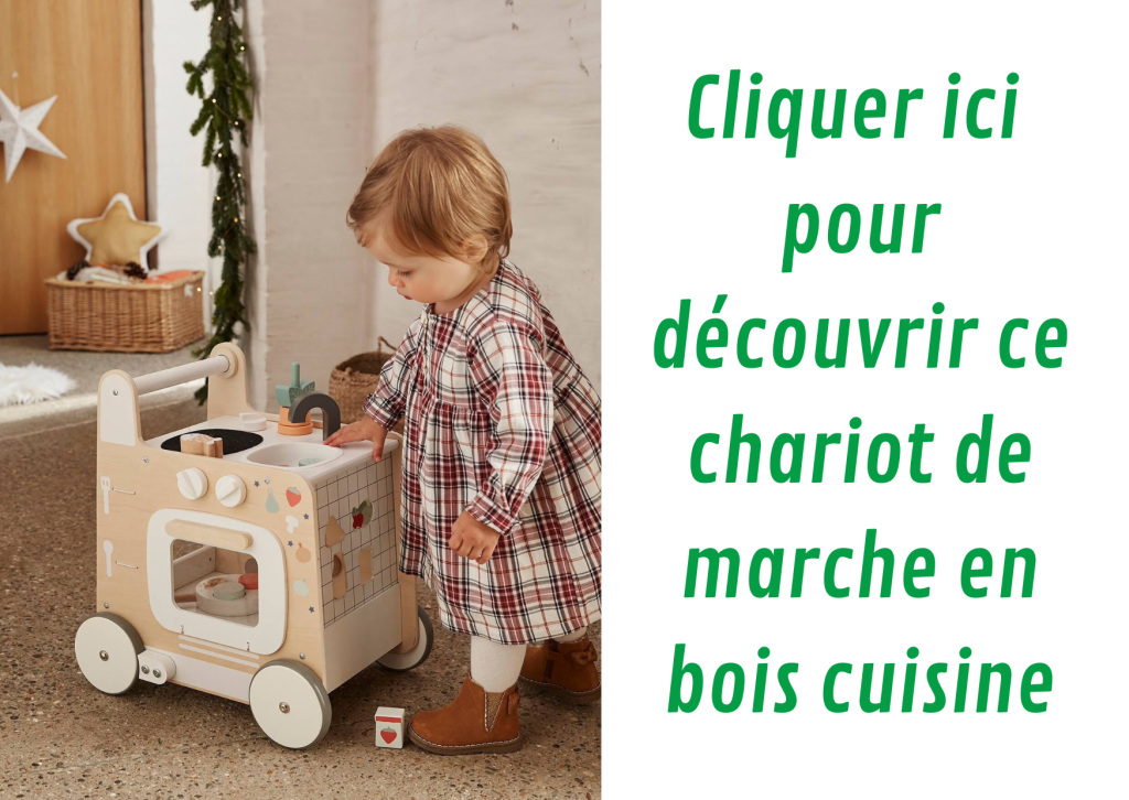 Ce chariot de marche pour bébé Vertbaudet représente une petite cuisine.