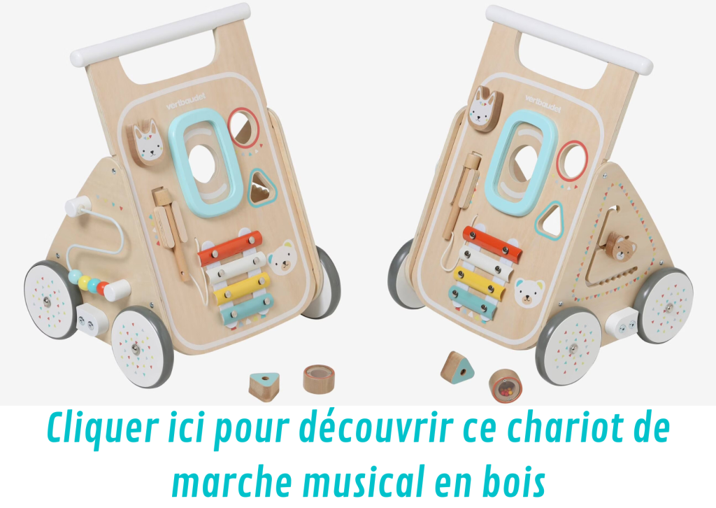 Ce pousseur pour bébé musical Vertbaudet a un xylophone.