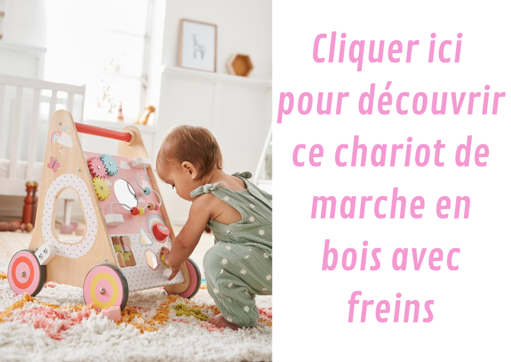 Chariot de marche poussette en bois FSC® rose - Vertbaudet