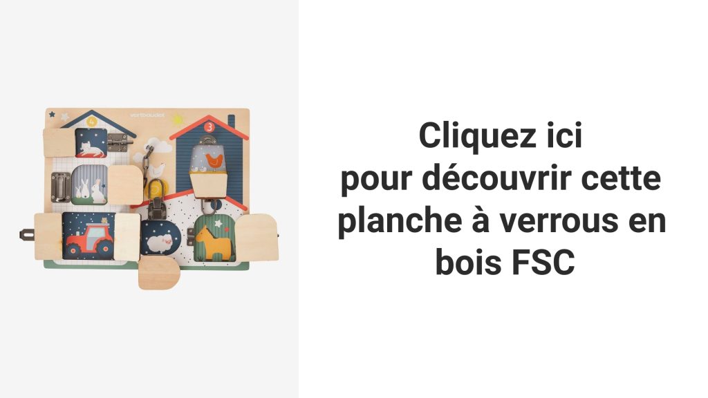 Ce busy board Vertbaudet est en bois FSC.