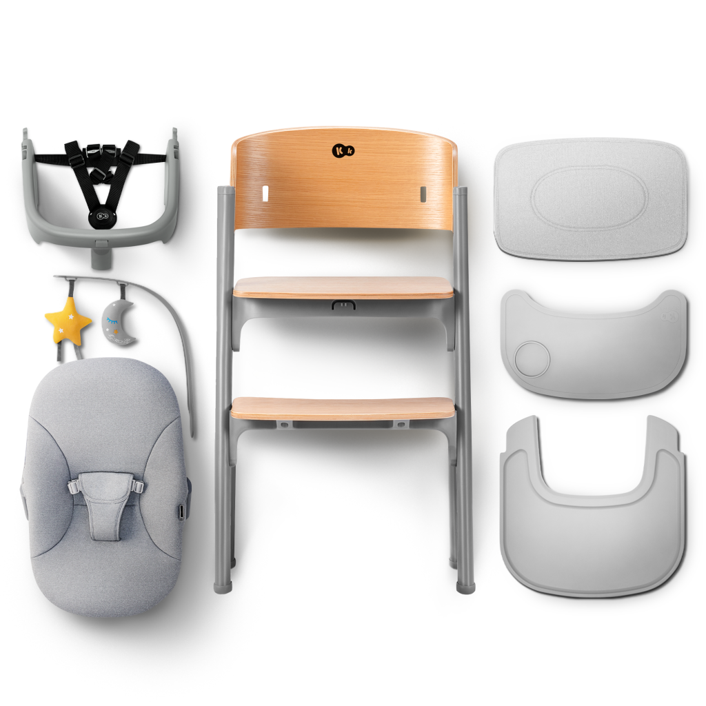 La chaise haute transat LIVY & CALMEE de Kinderkraft comprend plusieurs accessoires.