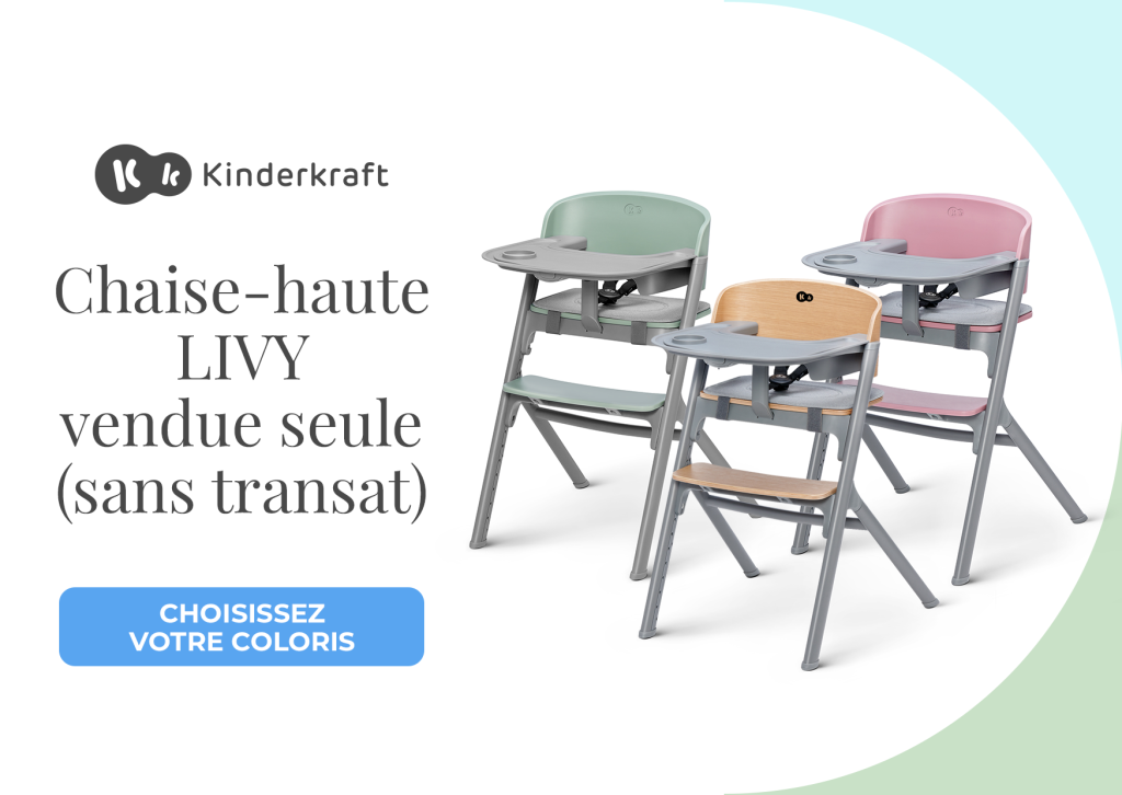 La chaise haute Livy Kinderkraft existe en trois coloris.