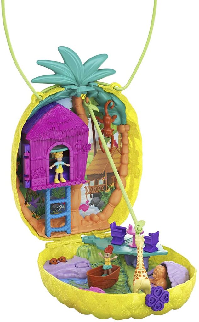 Ce coffret Polly Pocket ananas est jaune et vert. 