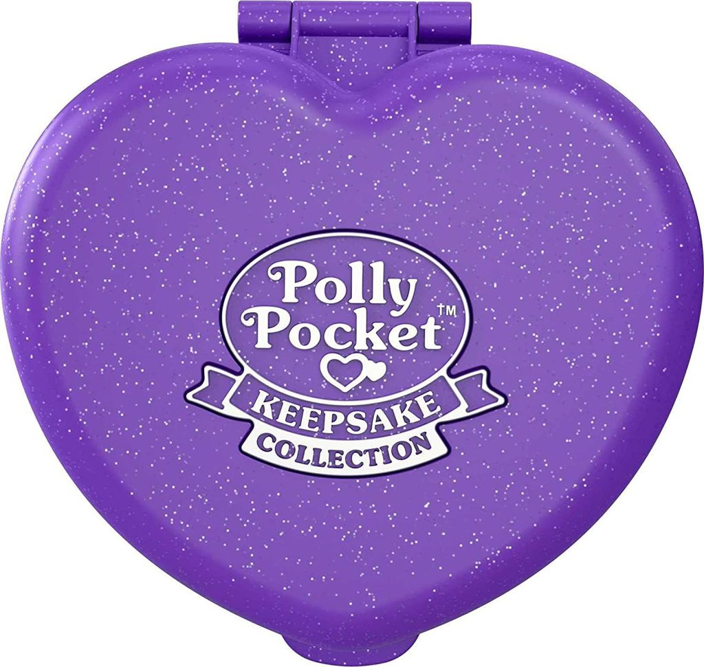 Ce coffret Polly Pocket vintage est violet et a une forme de cœur.