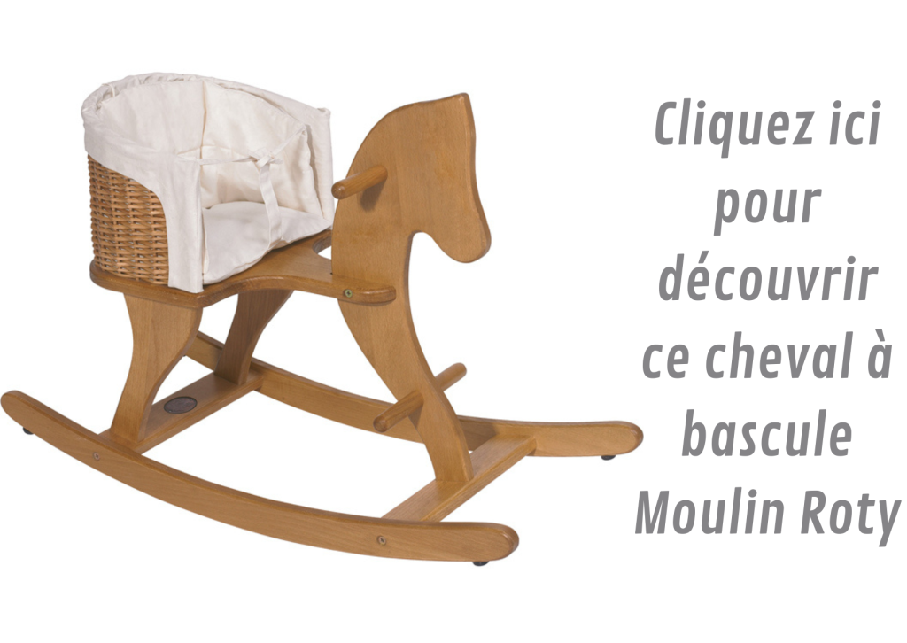 Ce cheval à bacule moulin roty a un siège fait en osier.