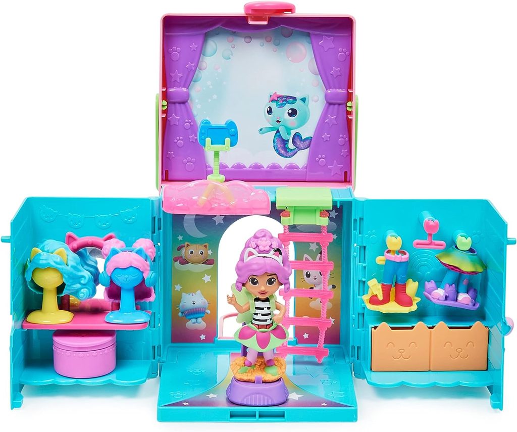 Ce coffret de jeu Gabby's Dollhouse est transportable.