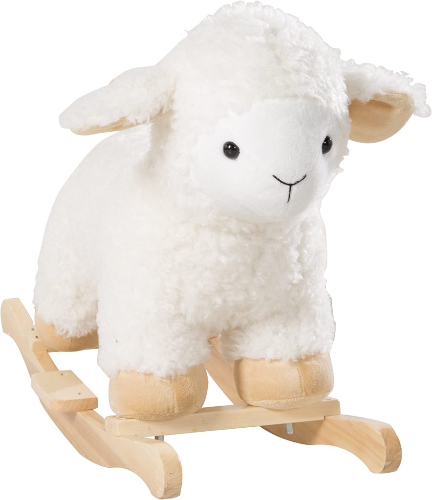 Le mouton à bascule Roba est blanc.