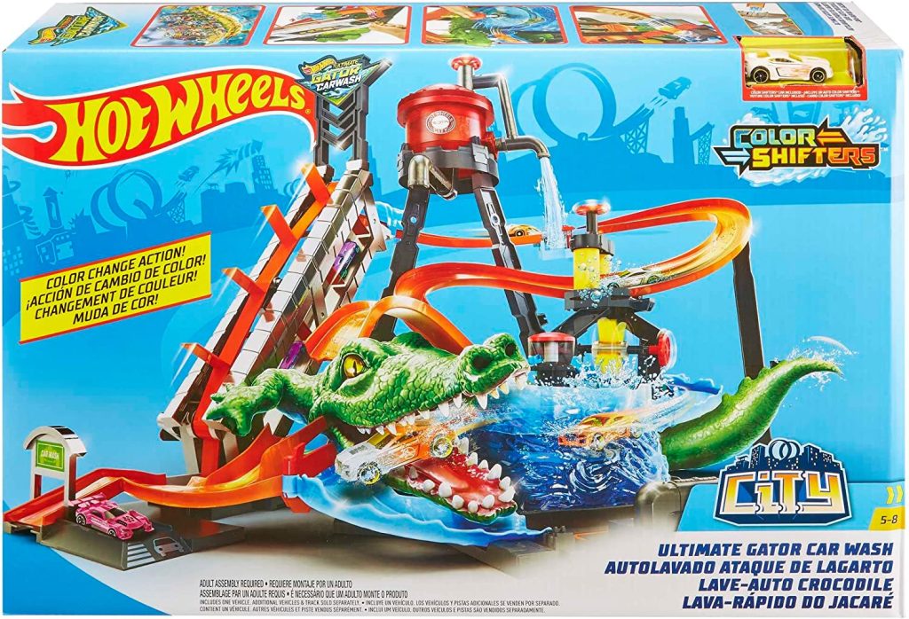 Ce jouet Hot Wheels est un circuit avec une station de lavage.