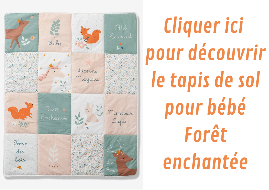 Ce tapis de sol pour bébé patchwork est sur le thème de la forêt enchantée.