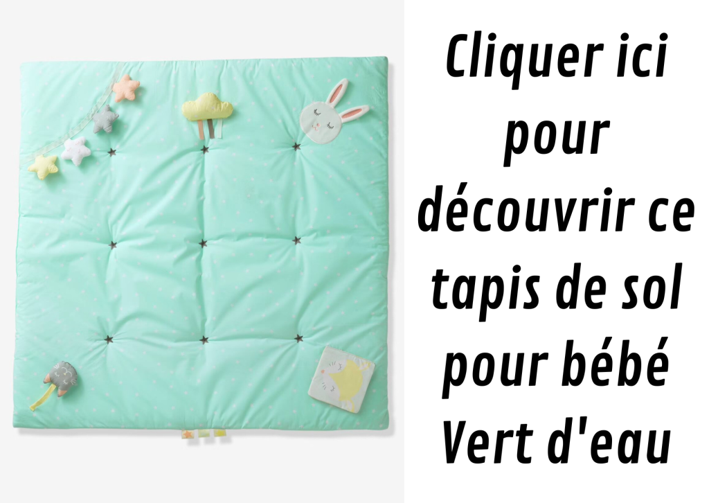 Ce tapis d'éveil souple pour bébé est de couleur vert d'eau.