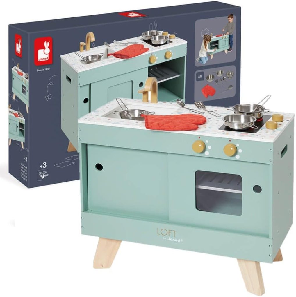 La cuisine Janod Loft pour enfant a un design vintage.