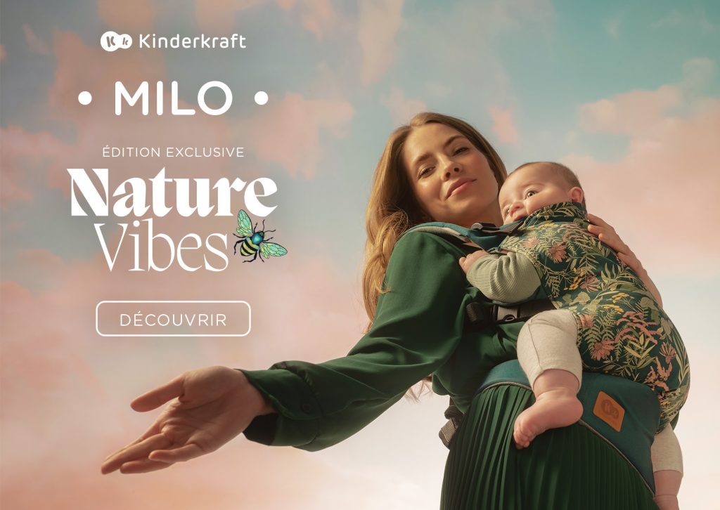 Le porte bébé Milo Nature Vibes de Kinderkraft a des motifs tendances.