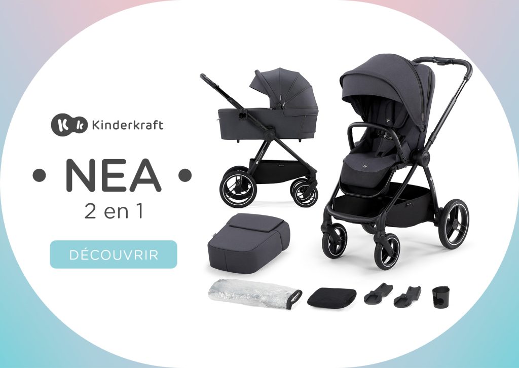 Cette poussette Kinderkraft Nea double est de couleur noire.