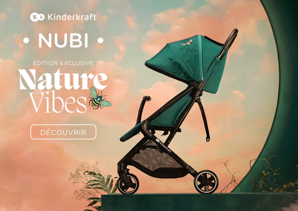 La poussette Nubi Nature Vibes de la marque Kinderkraft est de couleur verte.