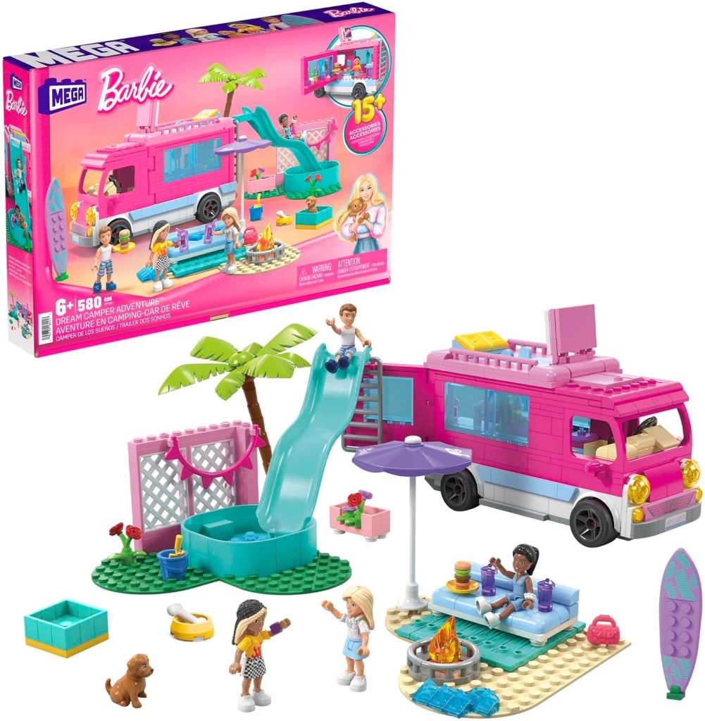 Ce jouet Mega Barbie est un jeu de construction représentant un camping car.