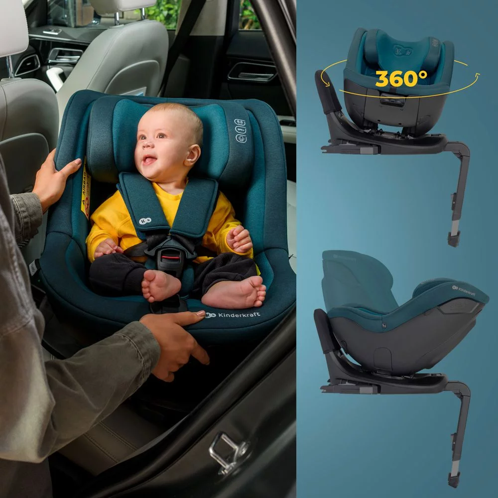 Le siège auto pivotant i-size I-GUARD de Kinderkraft peut s'utiliser longtemps dos à la route.