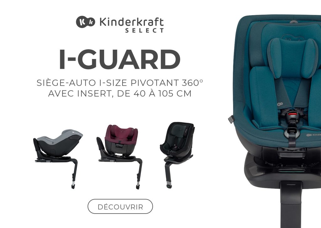 Le siège auto pivotant Isofix i-size I-GUARD de Kinderkraft existe en 4 coloris.