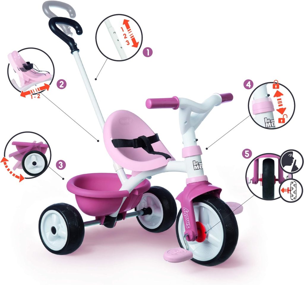 La marque Smoby propose ce tricycle Be Move de couleur rose.